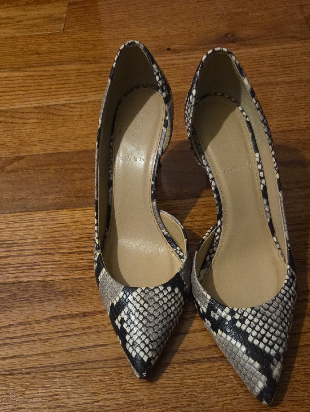 J. Crew Snake-Print Pointed Toe Pumps in Black & Cream